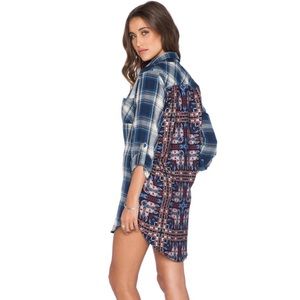Tolani Tina Plaid Mixed Print Dress In Blue
